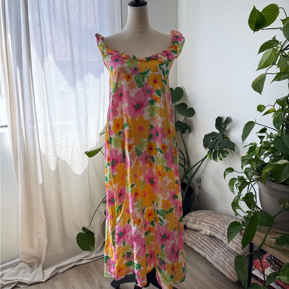 Bright Floral Print Midi Dress Friky Straps Resort Vacation vibes - Picture 4 of 5